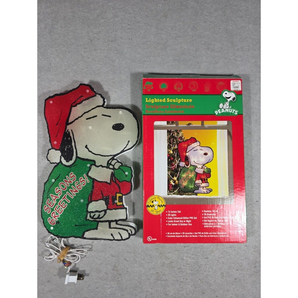 PEANUTS SNOOPY Lighted Sculpture 15" Tall 20 Lights-Tested, Working w/Box